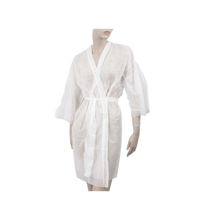 Kimono PP non Tissé avec Ceinture et Poche Blanc XL (10 Utés)