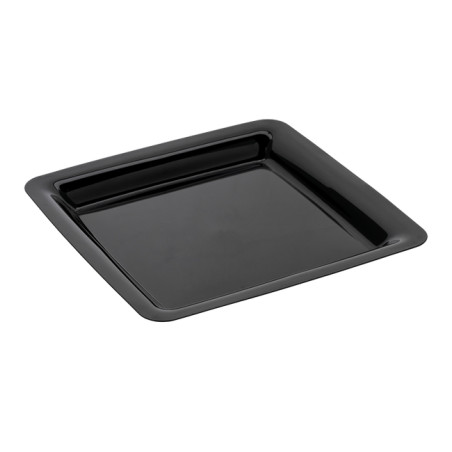 Assiette Réutilisable Carré en PP Dur Noir 23x23cm (20 Utés)