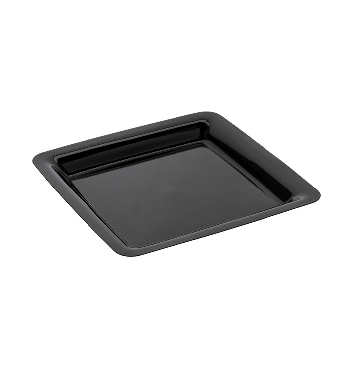 Assiette carrée Plastique dur Noir 22,5x22,5cm (200 Utés)