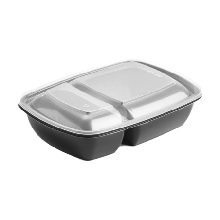 Plastic deli Container met Deksel PP zwart 2C 1300ml 28x20cm (15 stuks) 