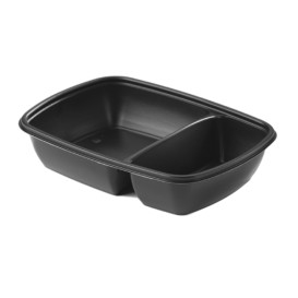 Barquette PP Noir 2 C et Couvercles 1300ml 28x20cm (90 Utés)