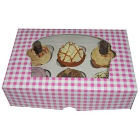 Boîte pour 6 Cupcakes Rose avec support (100 Unités)