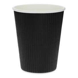 Gobelet Carton 12 Oz/360ml Ondulé Noir Ø8,7cm (25 Unités)