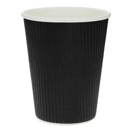 Gobelet Carton 12 Oz/360ml Ondulé Noir Ø8,7cm (25 Unités)