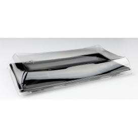 Plateau Plastique Noir avec Couvercle 12x16cm (50 Utés)