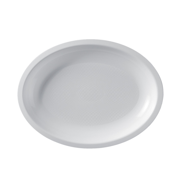 Plateau Plastique Réutilisable Ovale Blanc PP 255x190mm (50 Utés)