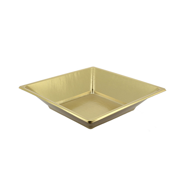 Assiette Plastique Carrée Creuse Dore 180mm (5 Unités)