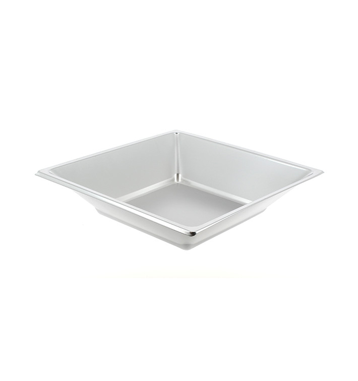 Assiette Plastique Carrée Creuse Argenté 180mm (5 Utés)