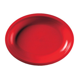 Plateau Plastique Réutilisable Ovale Rouge PP 255x190mm (50 Utés)