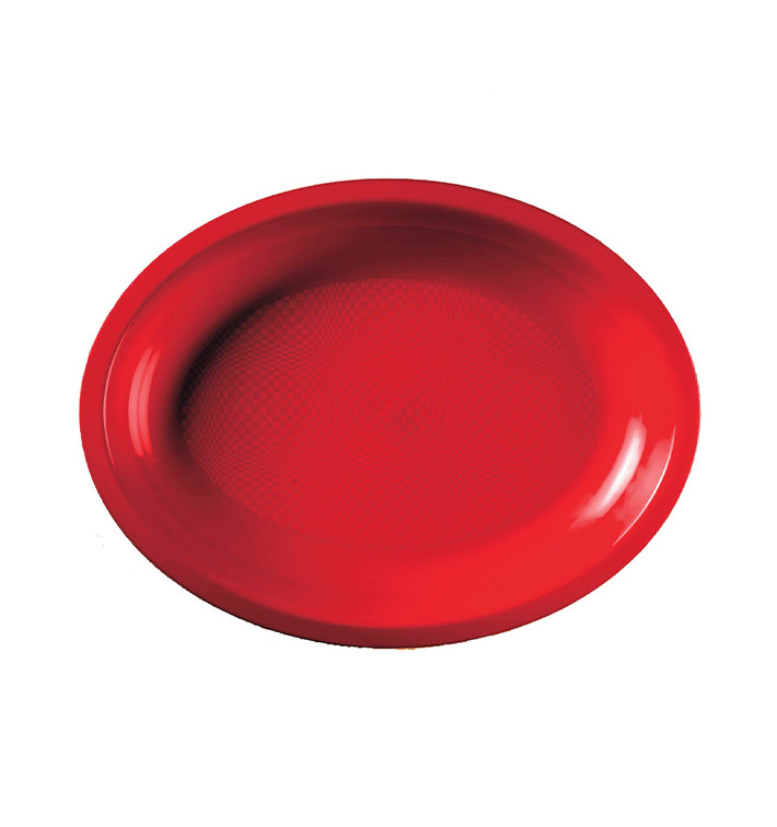 Plateau Plastique Réutilisable Ovale Rouge PP 255x190mm (50 Utés)