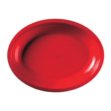 Plateau Dur Réutilisable Ovale Rouge PP 25,5x19cm (50 Utés)