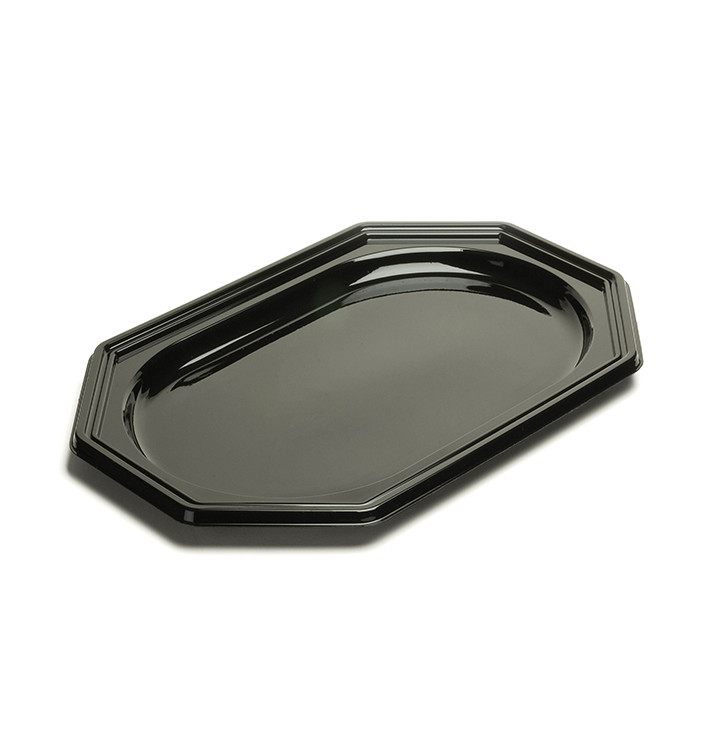 Plateau en Plastique Octogonal Noir 27x19 cm (10 Utés)