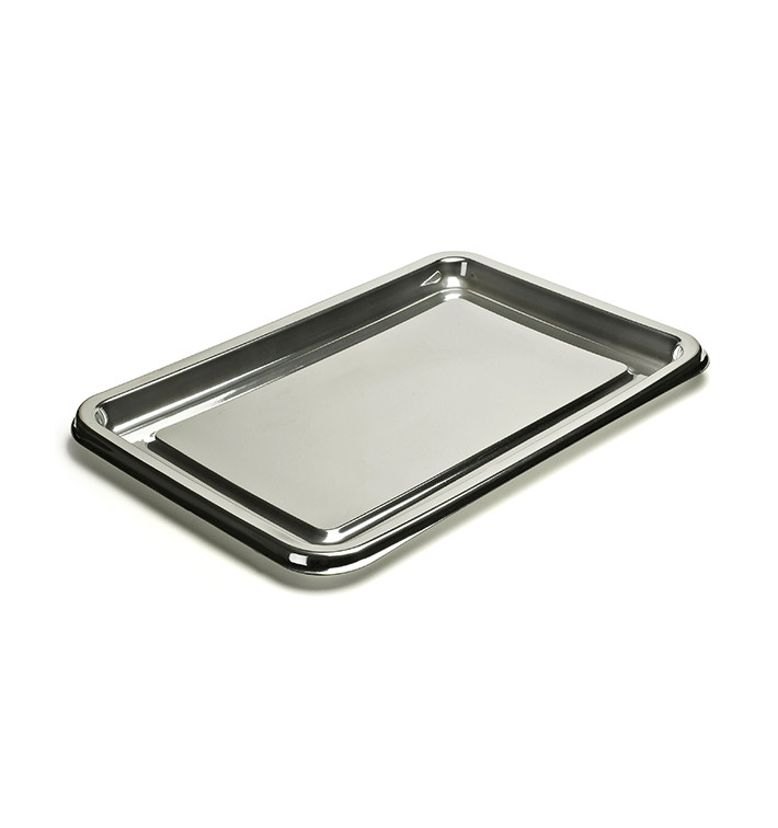 Plateau Plastique Rectangulaire Argenté 46x30 cm (5 Utés)