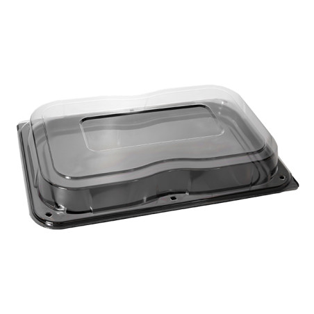 Plateau Rectangulaire Noir et Couvercle PET 46x30cm (5 Utés)