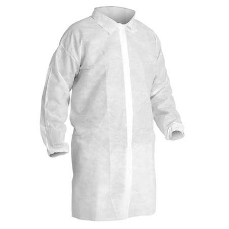 Blouse Visite PP non Tissé Velcro et Sans Poches Blanc XL 25gr (50 Utés)