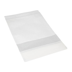 Papieren Doypack Wit met zelfsluiting en venster 16+8x26cm (1000 stuks)