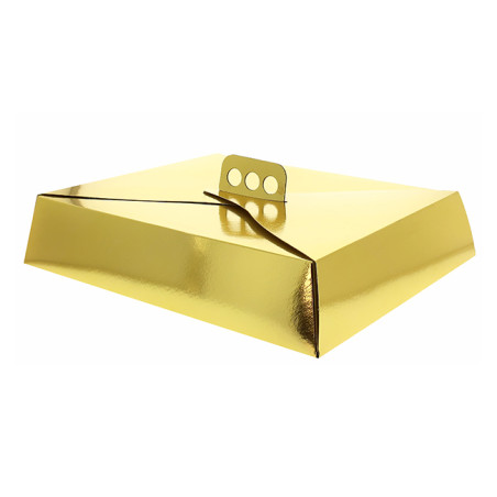 Papieren cake doosje Rechthoekig goud 23,5x30x8cm.