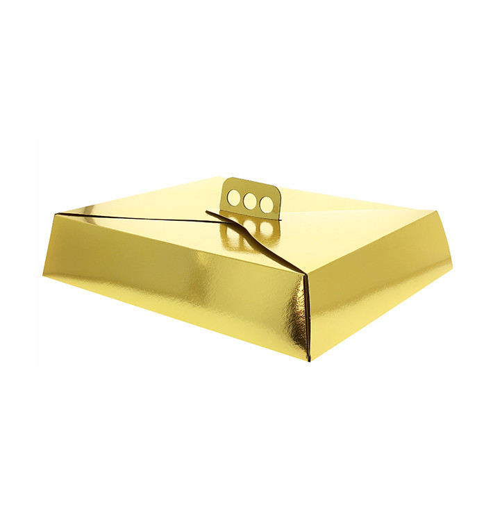 Papieren cake doosje Vierkant goud 32,5x39,5x8cm (100 stuks)