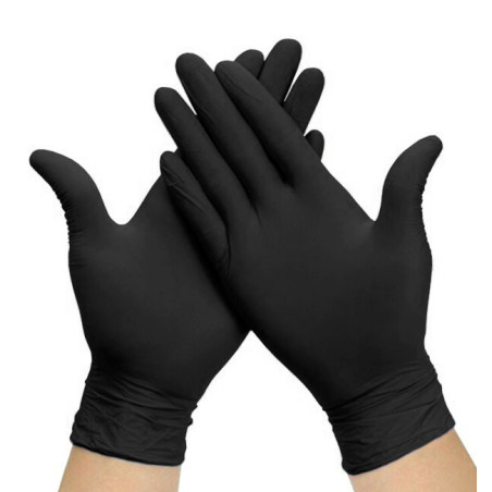 Gants Nitrile sans Poudre Noir Taille S AQL 1.5 (1000 Utés)