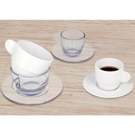 Assiette Sous Tasse Réutilisable SAN pour Tasse “Expresso” Transparent 80ml (36 Utés)