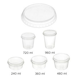 Couvercle Récipient Compostable PLA Transparent 240, 360, 480, 720, 960ml (600 Utés)