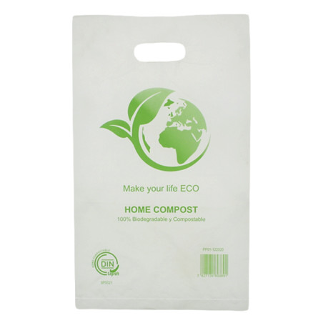 Sac en Plastique avec Anses Découpées Bio Home Compost 20x33 cm 20µm (100 Utés)