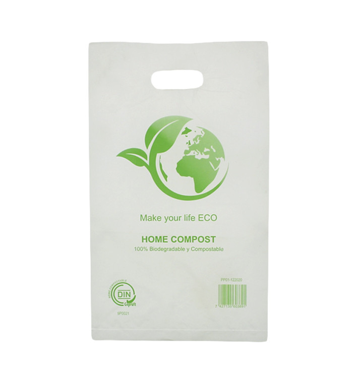 Plastic zak met gestanst handvat Bio Home Compost 20x33cm (3000 stuks)