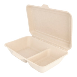 Suikerriet Gescharnierd Container "Menu Box" 2 Compartmenten 22,5x16,5x6,4cm (50 stuks) 