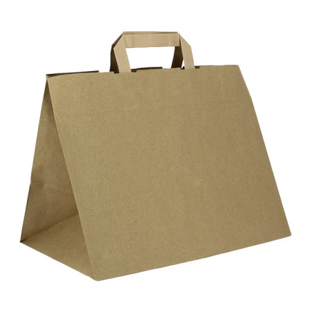 Sacs en Papier Kraft avec Anses Plates 80g/m² 32+21x26cm (250 Utés)