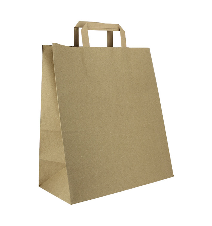 Sacs en Papier Kraft avec Anses Plates 80g/m² 32+16x35cm (250 Unités)