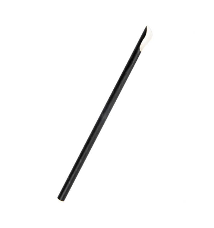 Paille Cuillère Papier Noir Ø8mm 21cm (5000 Utés)