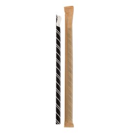 Paille Cuillère Papier Noir Emballée Blanc Ø8mm 21cm (100 Utés)