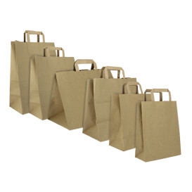 Sacs en Papier Kraft avec Anses Plates 80g/m² 32+16x35cm (250 Unités)