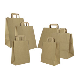 Sacs en Papier Kraft avec Anses Plates 80g/m² 32+16x35cm (250 Unités)