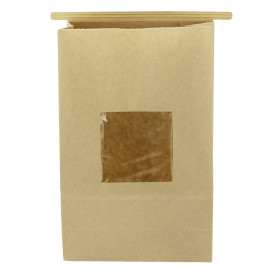 Papieren zak zonder handvat kraft met venster 15+7x23cm (1000 stuks)