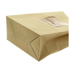 Papieren zak zonder handvat kraft met venster 15+7x23cm (50 stuks)