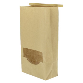 Papieren zak zonder handvat kraft met venster 12+6x23,5cm (1000 stuks)