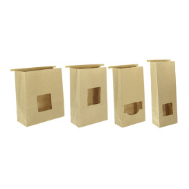 Papieren zak zonder handvat kraft met venster 12+6x23,5cm (50 stuks)