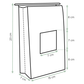 Papieren zak zonder handvat kraft met venster 15+7x23cm (50 stuks)