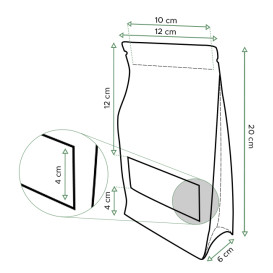 Sac StandUp Kraft avec fermeture et fenêtre 12+6x20cm (1000 Utés)