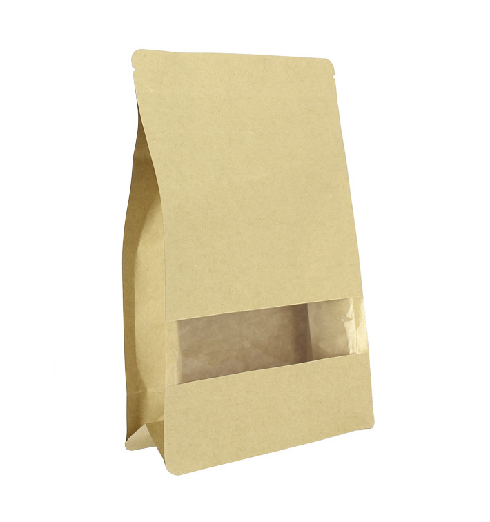 Sac StandUp Kraft avec fermeture et fenêtre 16+8x26cm (50 Utés)