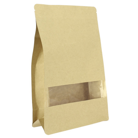 Sac StandUp Kraft avec fermeture et fenêtre 16+8x26cm (50 Utés)