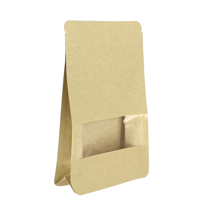 Sac StandUp Kraft avec fermeture et fenêtre 12+6x20cm (1000 Utés)