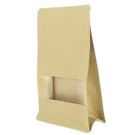 Sac StandUp Kraft avec fermeture et fenêtre 12+6x20cm (50 Utés)