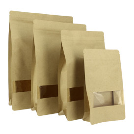 Sac StandUp Kraft avec fermeture et fenêtre 16+8x26cm (50 Utés)