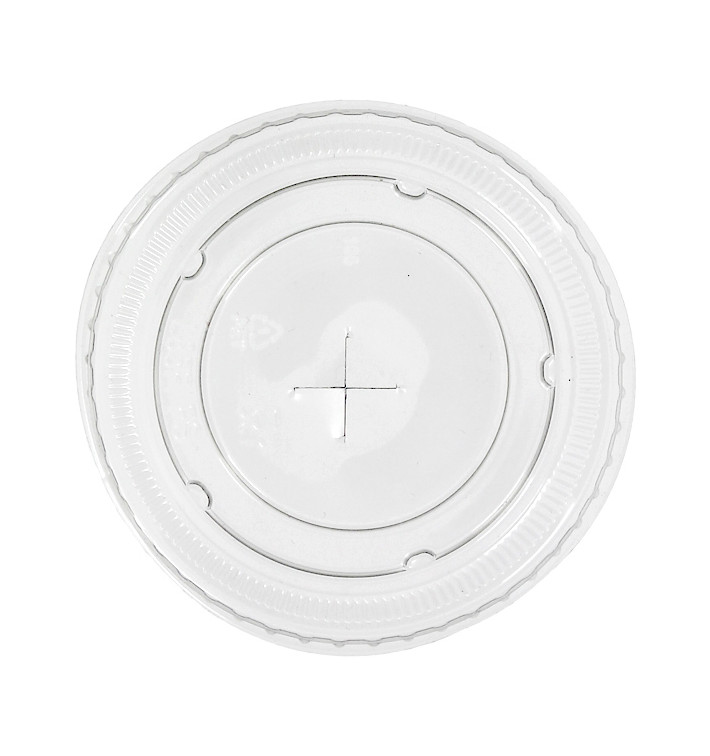 Courvercle PET plate avec croix Transparent Ø8,5cm (50 Utés)