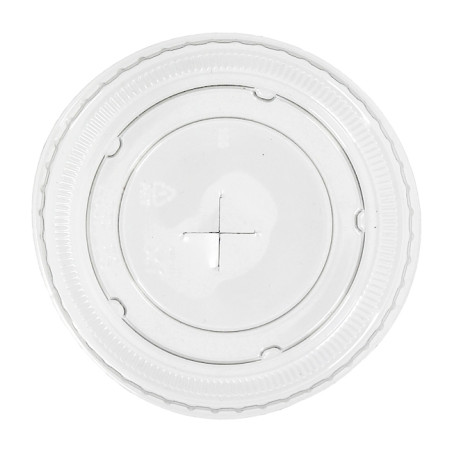 Courvercle PET plate avec croix Transparent Ø8,5cm (50 Utés)