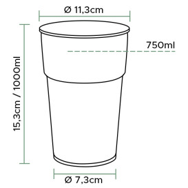 Plastic PP beker transparant 1000ml/1L (750 stuks)