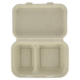 Suikerriet Gescharnierd Container "Menu Box" 2 Compartmenten 22,5x16,5x6,4cm (50 stuks) 