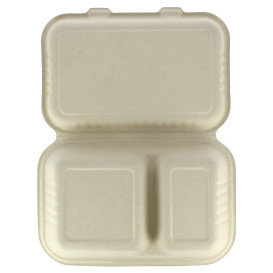 Suikerriet Gescharnierd Container "Menu Box" 2 Compartmenten 22,5x16,5x6,4cm (50 stuks) 